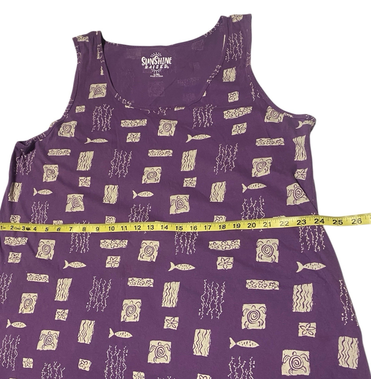 Sunshine Raised Novelty Fish Tunic Mini Dress L/XL Purple 100% Cotton Beach Girl