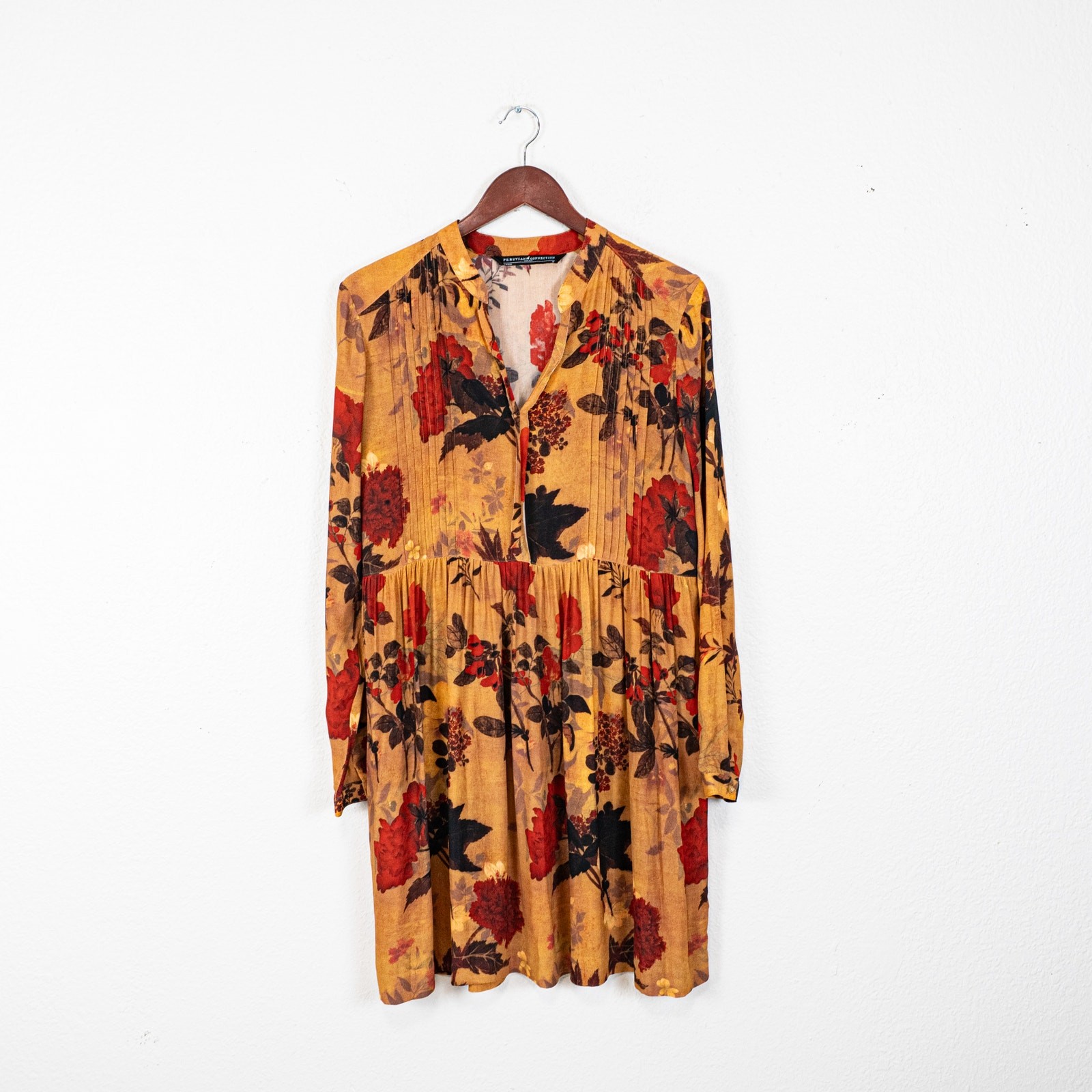Peruvian Connection Women’s Brown Floral Dress Pleated size Small