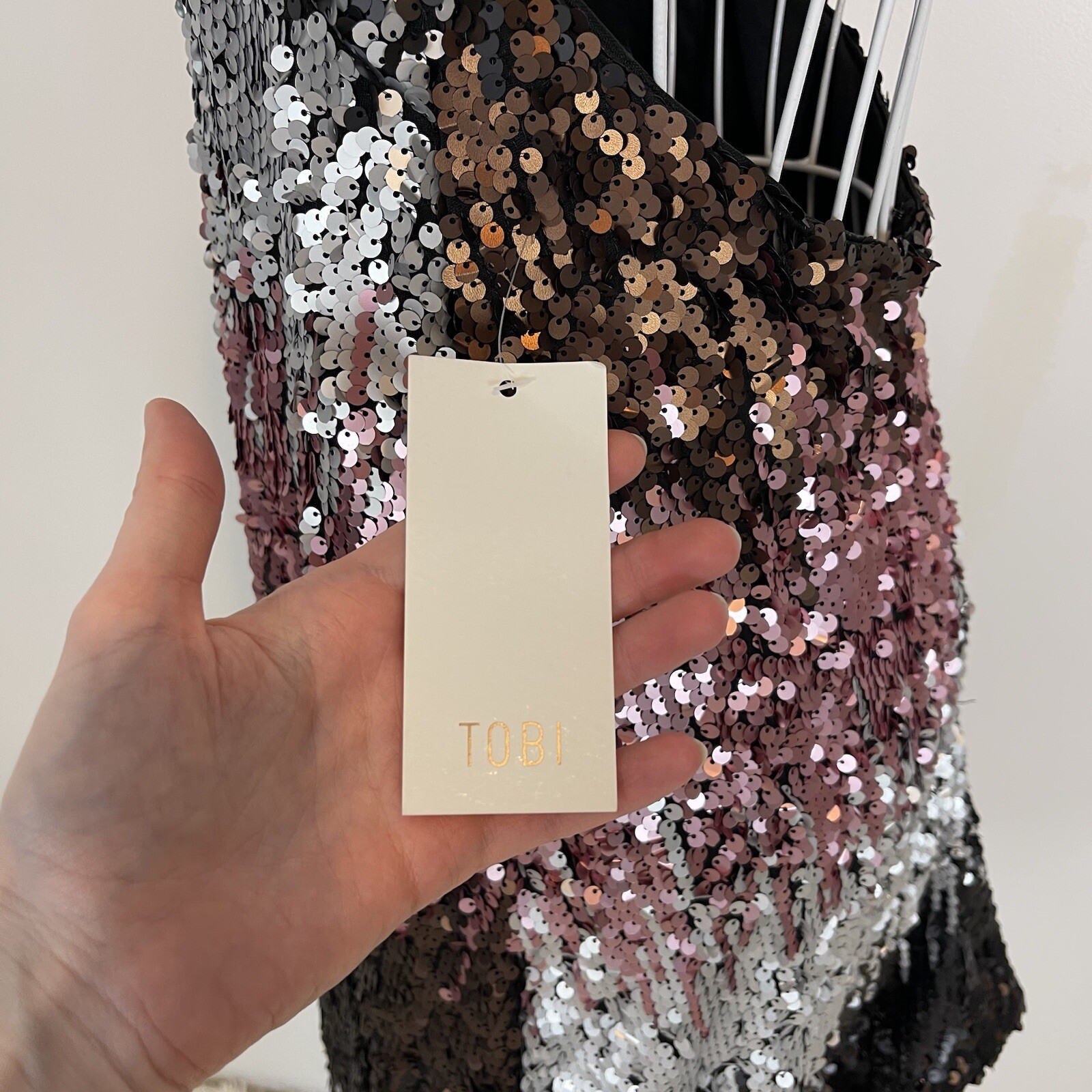 NWT Tobi Till Sundown Halter Sequin Ombre Dress mini A-line backless holiday S