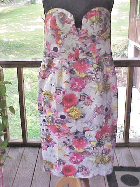 ASOS Misses Dress Size 10 Strapless Flower Print Polished Cotton Satin Lining