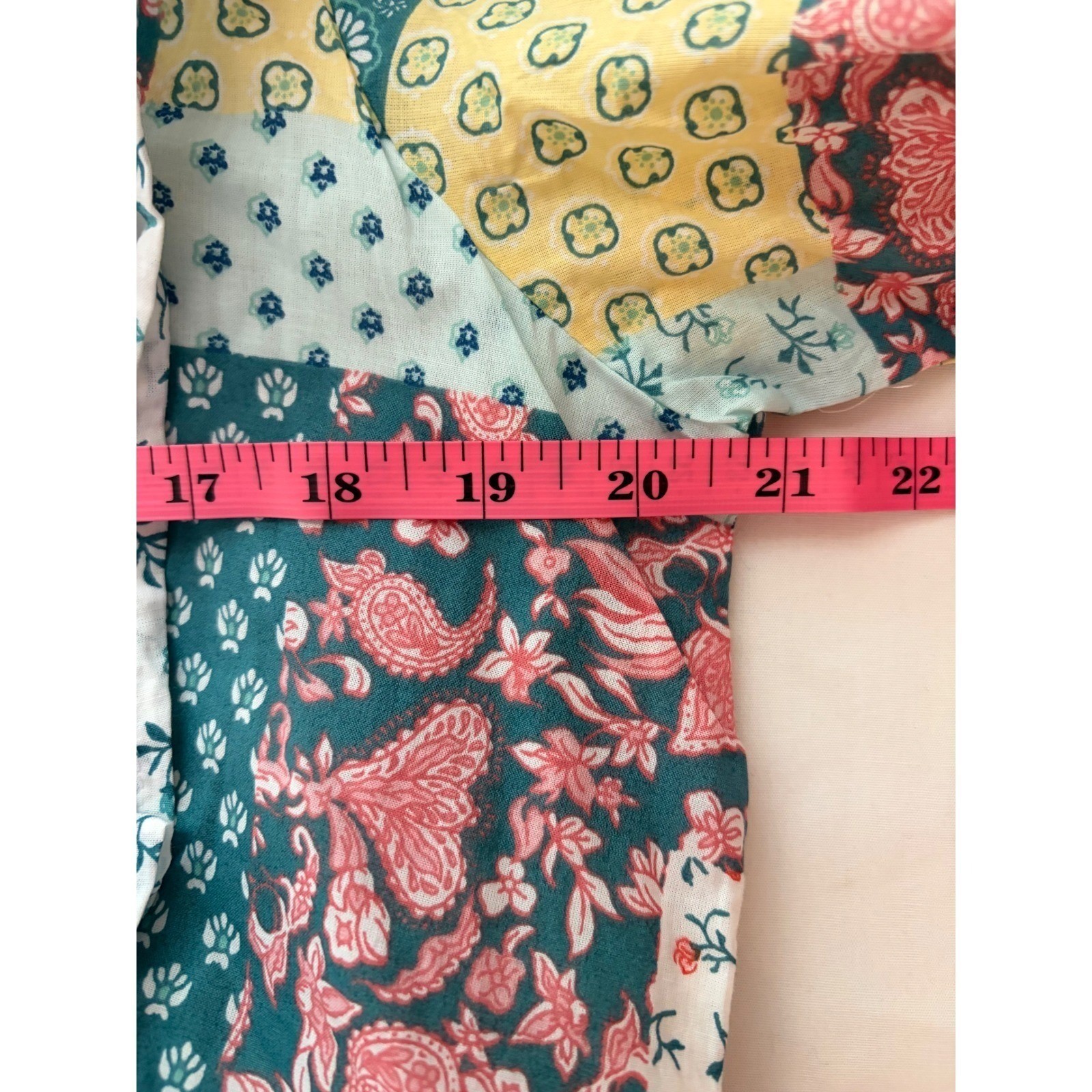 New Simply Southern Patchwork Tiered Maxi Dress Pink Teal Floral Large cottage