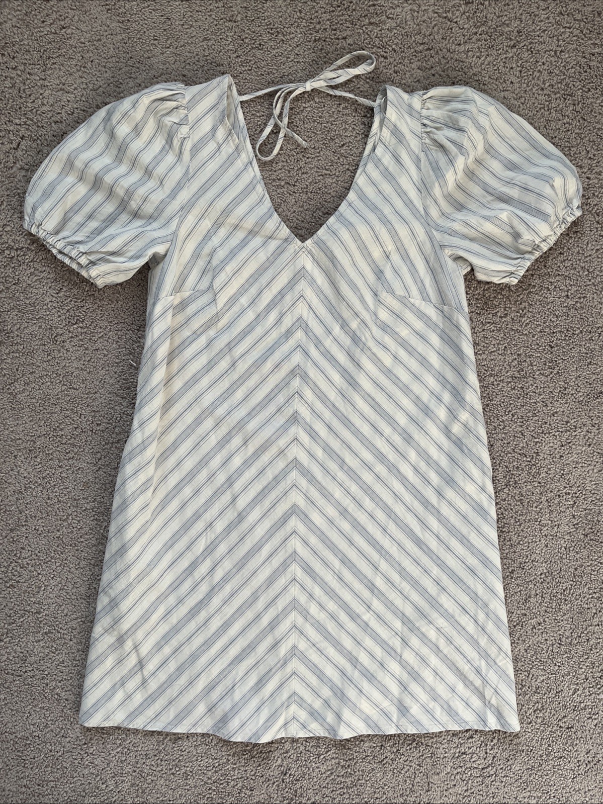 NWT A New Day Women S Puff Sleeve Mini Shift Dress White Blue Stripe Pockets