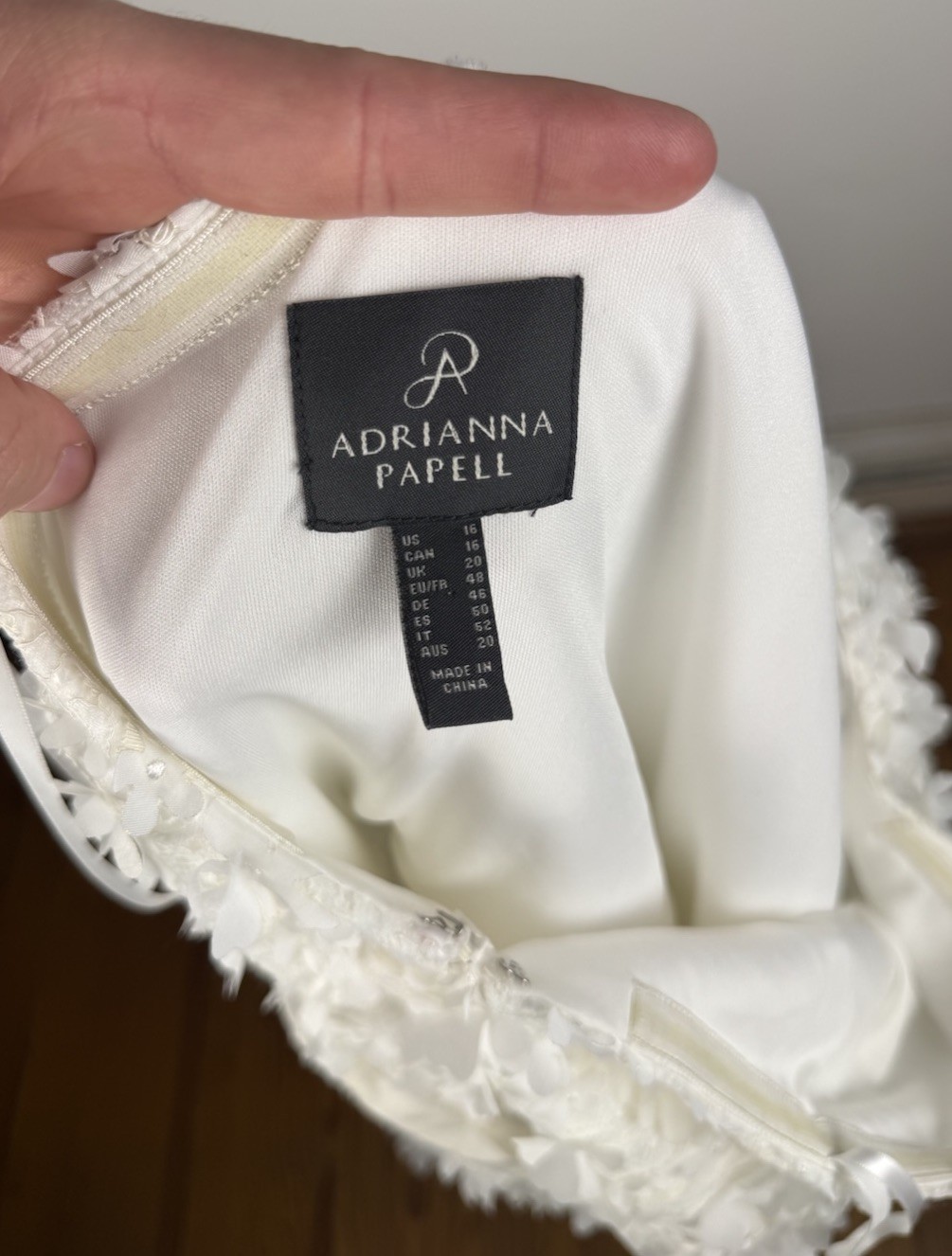 Adrianna Papell Ivory Embroidered Floral Lace Dress Size 16
