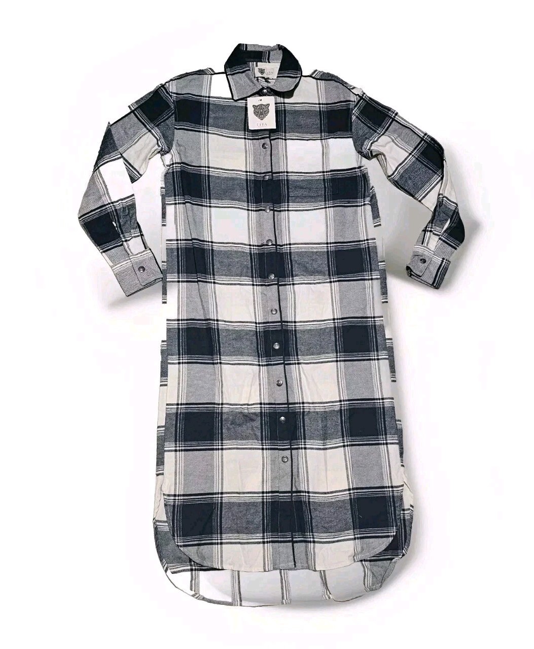 Lita by Ciara Revolve 100% Cotton Snap Button Down Plaid Black White $248 Sz XS