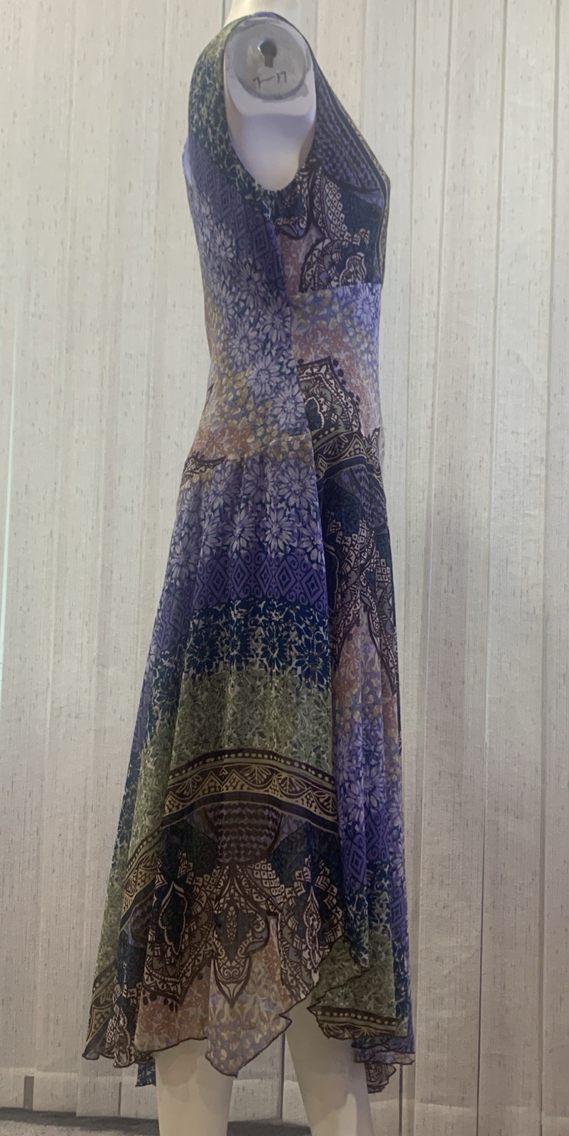Rabbit Designs Womens Multi Color Lined Chiffon Lightweight Midi Dress Sz 8