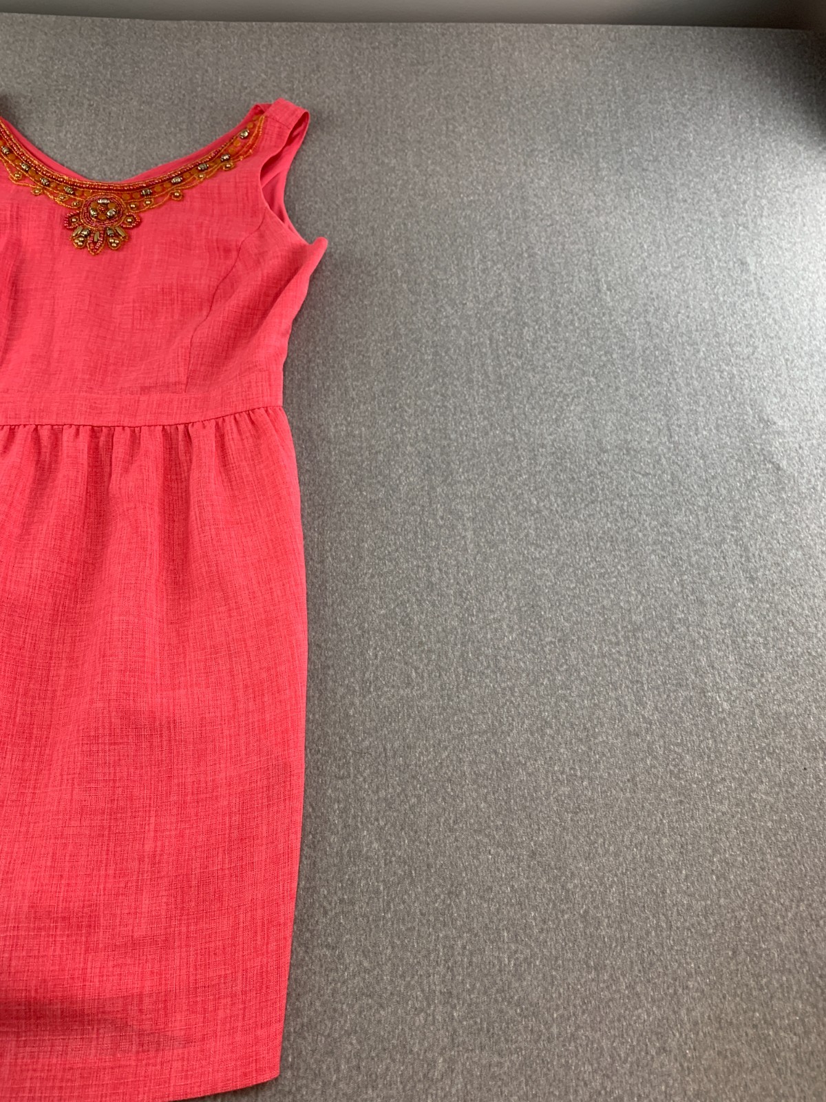 Ellen Tracy Sleeveless Round Beaded Neck Zip Shift Dress Women Orange Size 10P