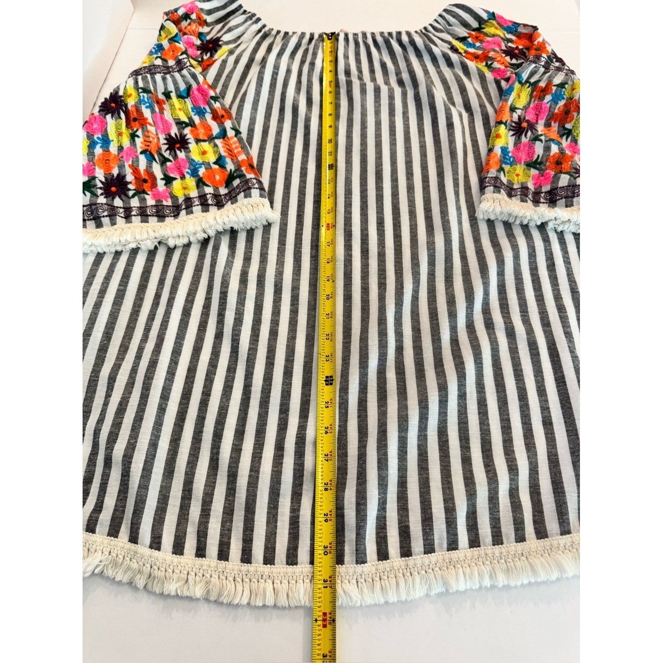Philosophy Off-Shoulder Striped Tunic Mini Dress, Floral Embroidered Sleeves