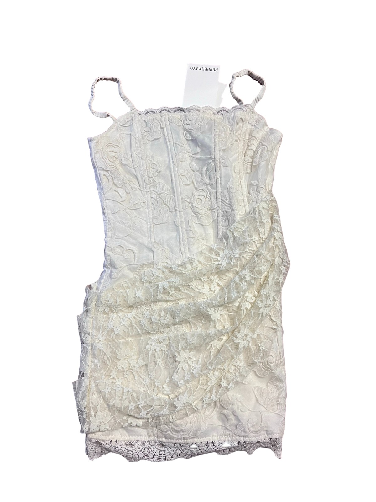 PEPPERMAYO Womens Mini Dress US0 XXS White Lace Corset NWT Adjustable Straps