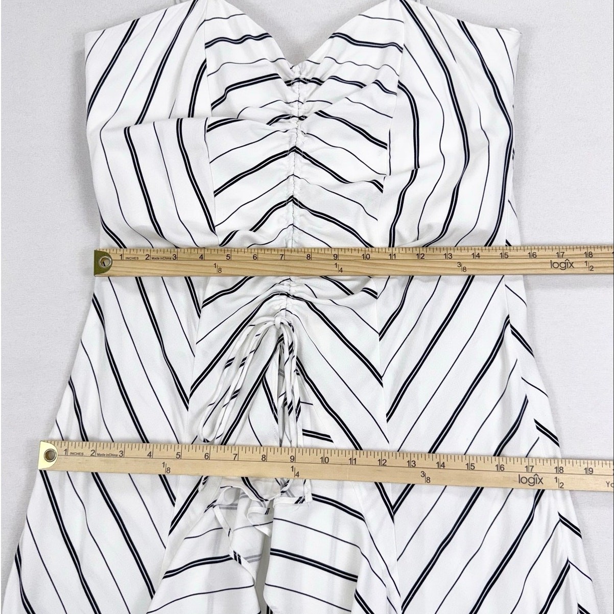 Bardot Revolve Winona Stripe Ruffled Midi Dress Women’s 10 Large White