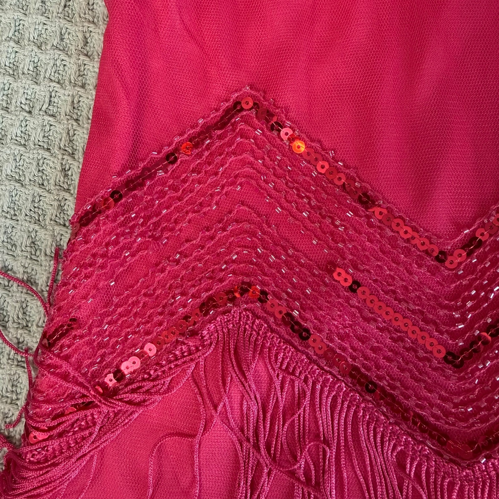 NWT Lulus Hot Pink Fringe Mini Dress Womens Small Sequins Beaded Party Cowgirl