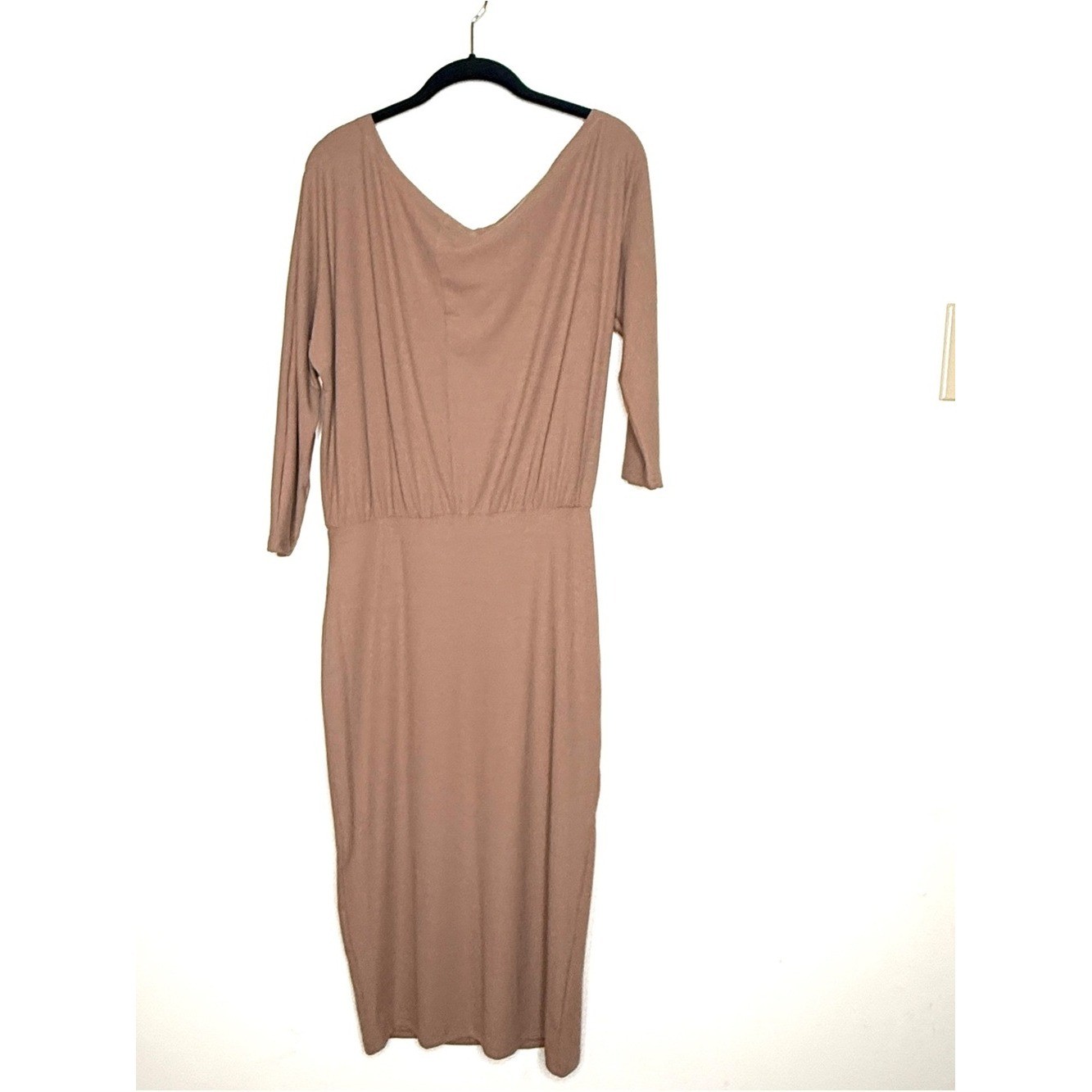 NWT Boutique One Shoulder Ribbed Bodycon Midi Dress TaupeMedium Elastic Waist