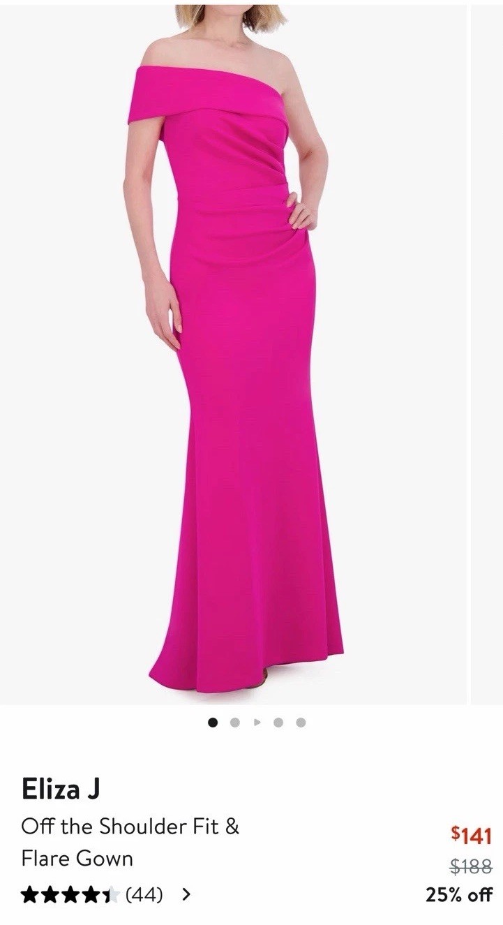 Eliza J Women’s Pink Asymmetric Off-the-Shoulder A-Line Gown Dress Size 6
