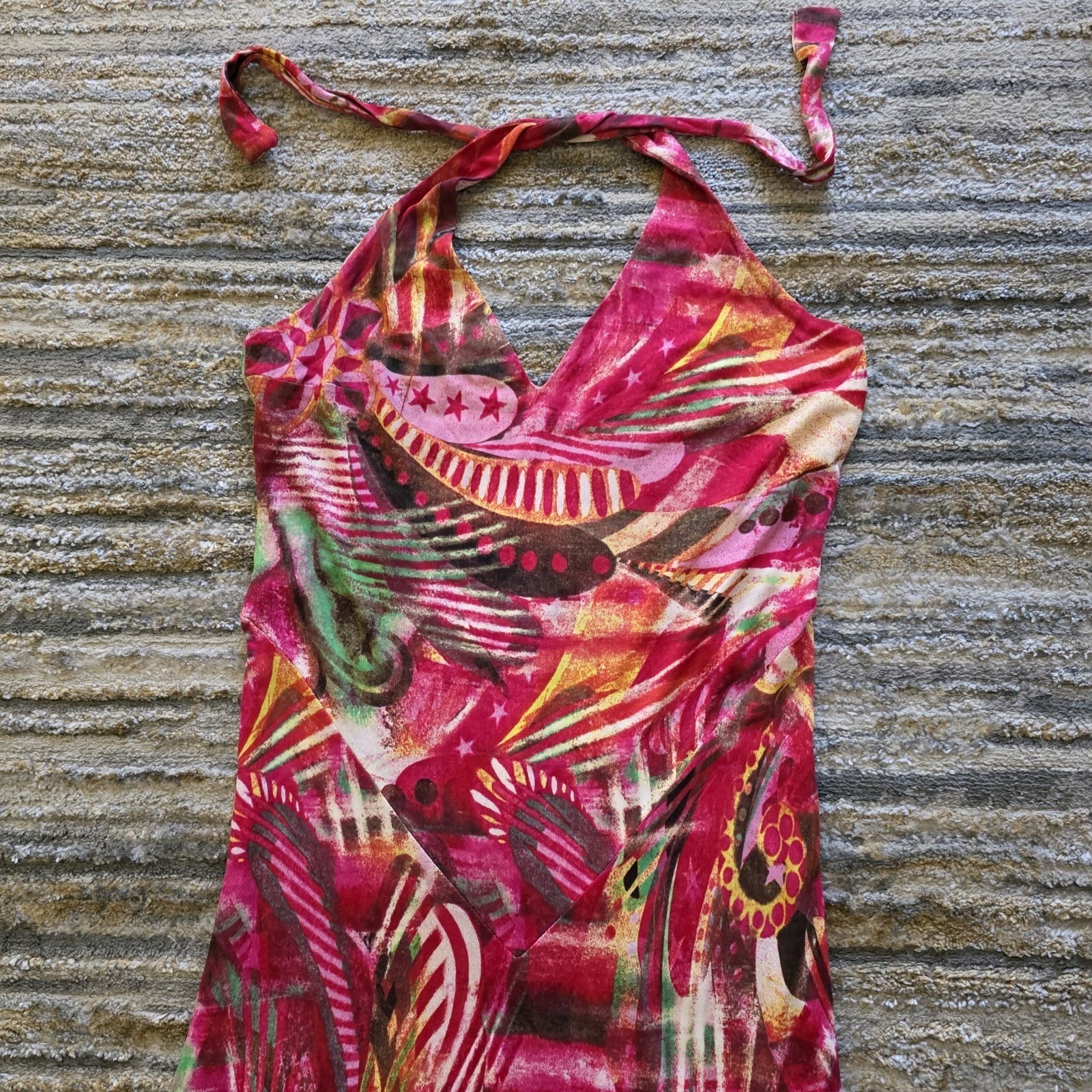 Versace JEANS COUTURE Halter Dress Y2k Vintage Summer Knee Length Hot Pink