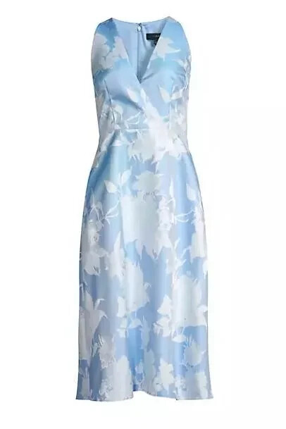 Aidan Mattox Womens V Neck Jacquard Midi Woven Floral Sleeveless Cocktail Dress