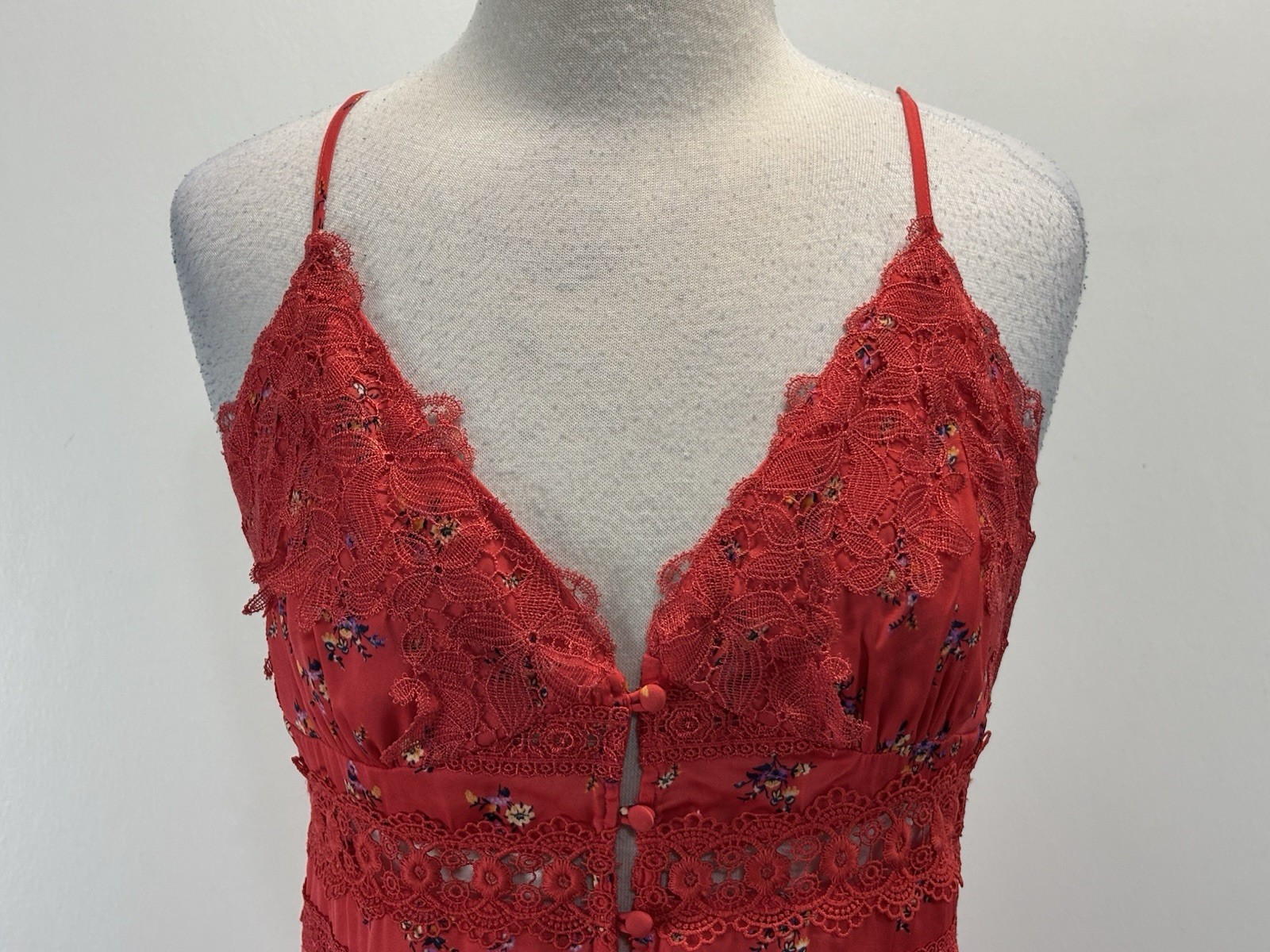 Free People Out and About slip Maxi Dress Womens XL Red Floral slit Boho Flowy