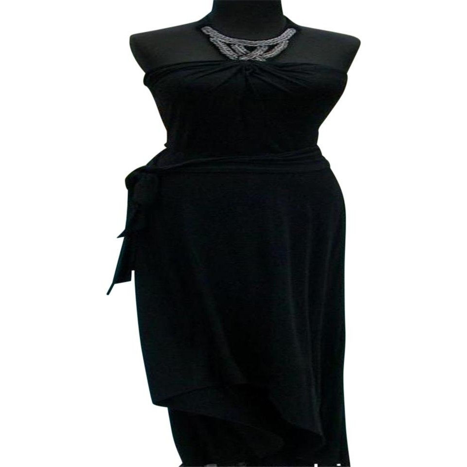 Cache Black Halter Ruched Embellished Hi Low Stretch Event Night Dress $168 NWT