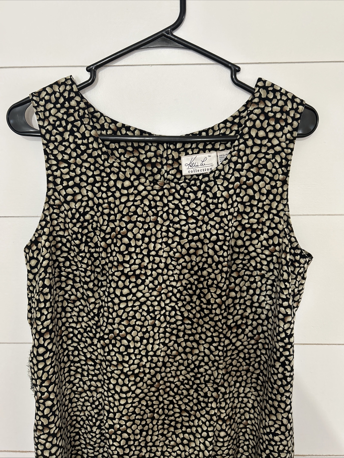 Kathy Lee Collection Dress Women’s 12 Black &TanSleevelessShiftVintage Polyester