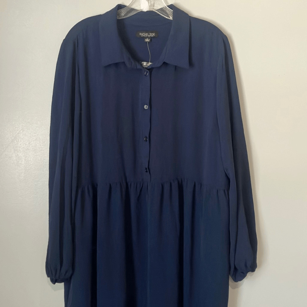 Rachel Zoe Maxi Long Sleeve Navy Tiered Dress XL NEW Lagenlook Casual #800
