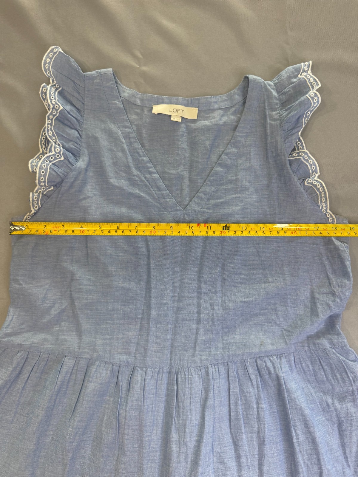 Loft Light Blue Sleeveless Tiered Mini Dress M With Pockets Embroidered Coastal