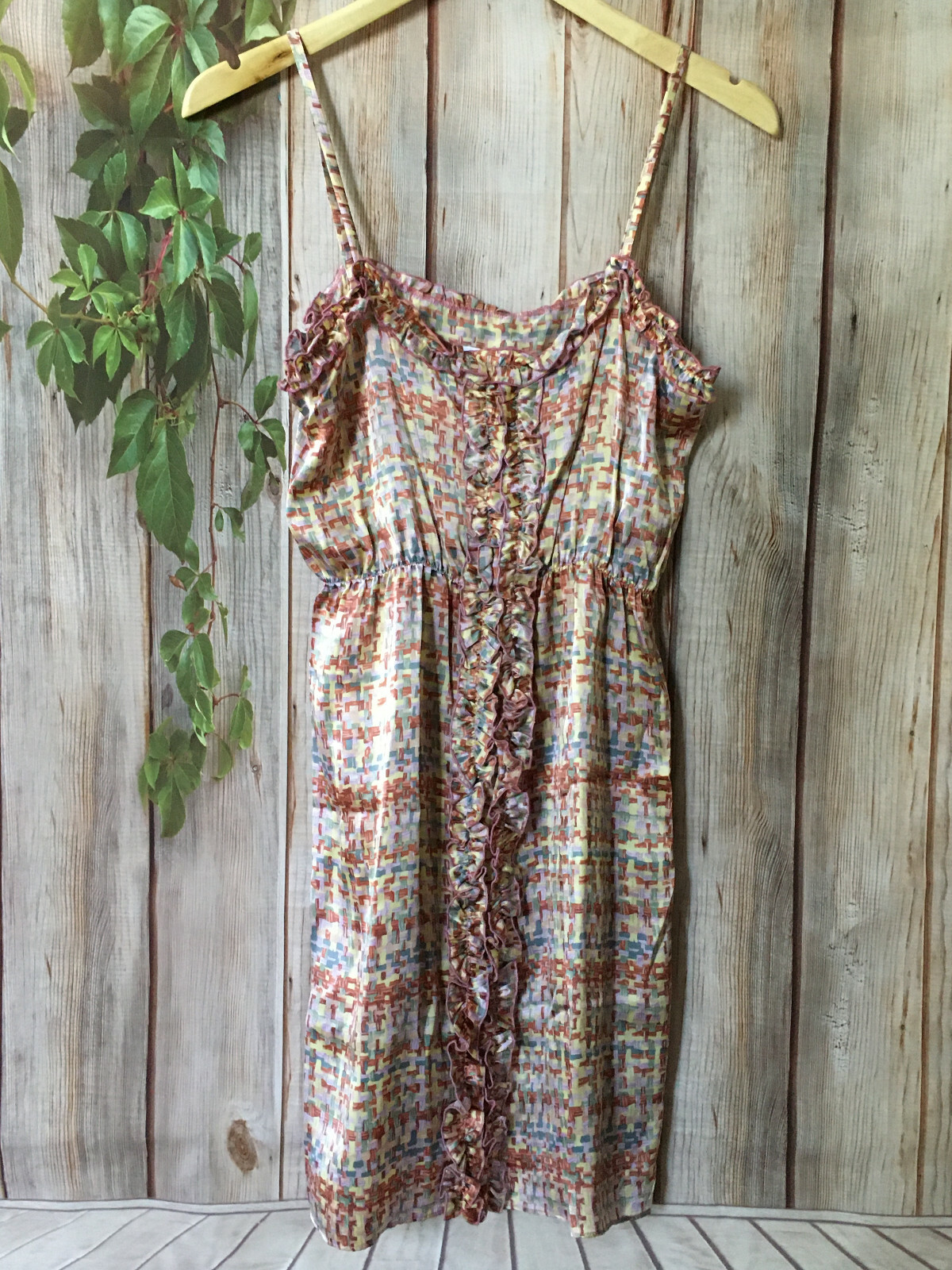 ELLELAURI Womens Mini Short Ruffle Dress 100% Silk Large Elastic Waist