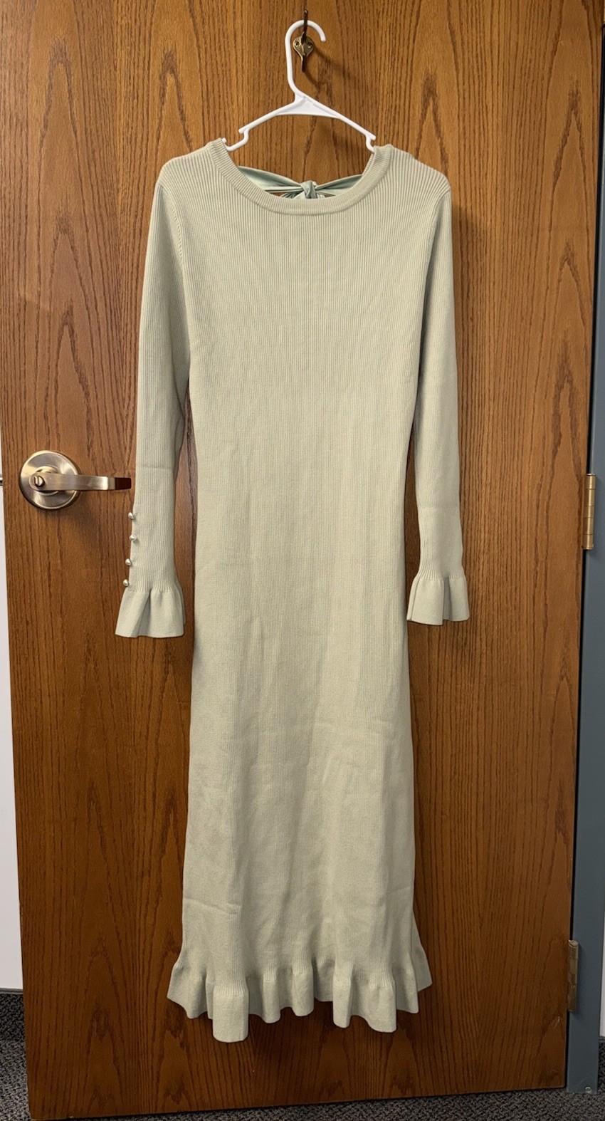 NWT Able USA 2025 Spring Collection Open Bow Back Maxi Dress Sage Green Large L