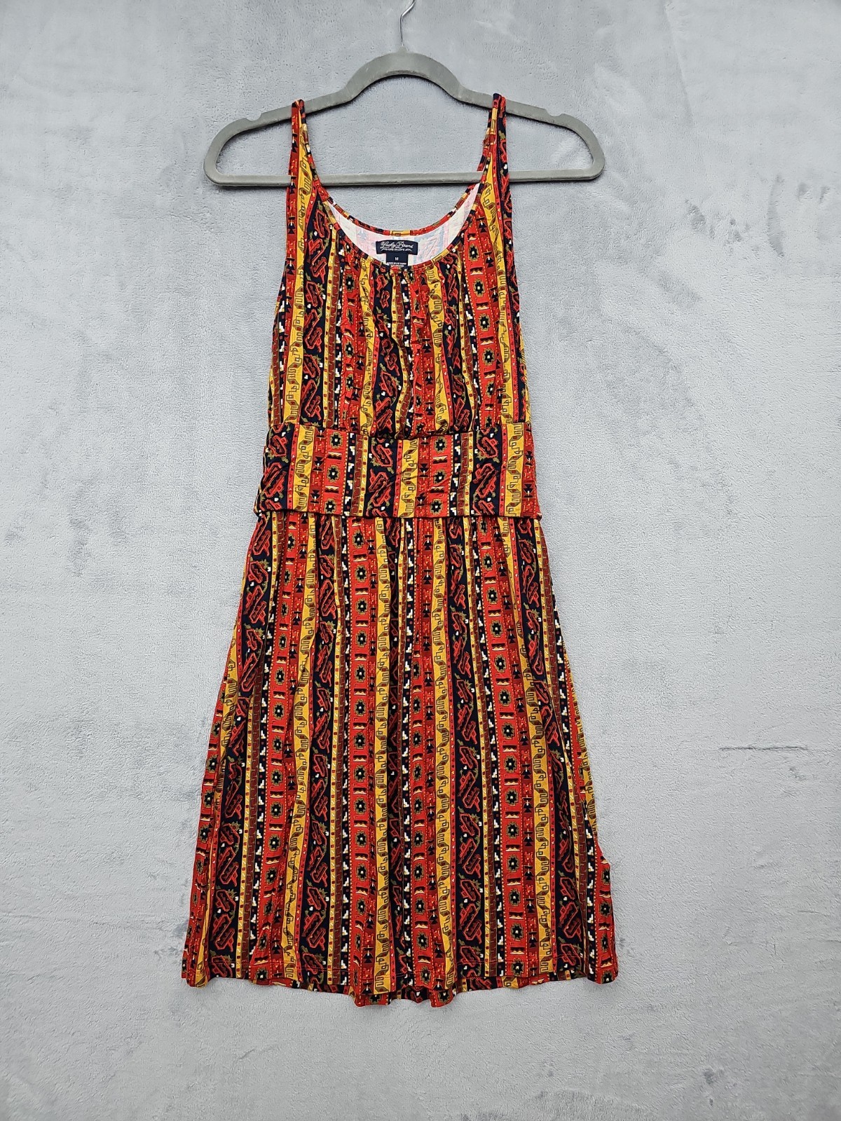 LUCKY BRAND Dress M Tank Top Full Skirt Stretch Knit Gold Red Black Aztec