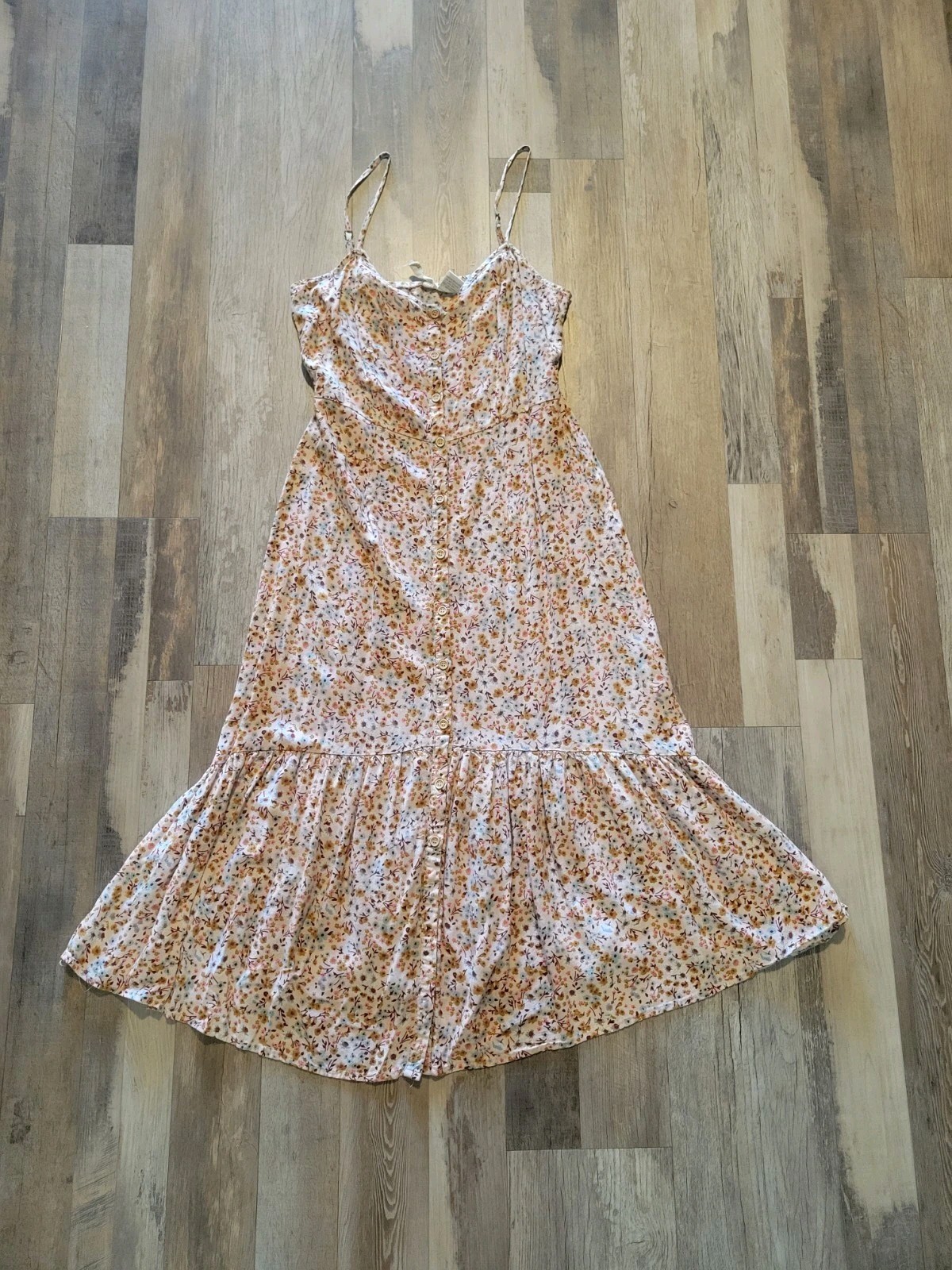 Mimi Chica Button Down Sun Dress Spaghetti Strap Floral Maxi Women’s M