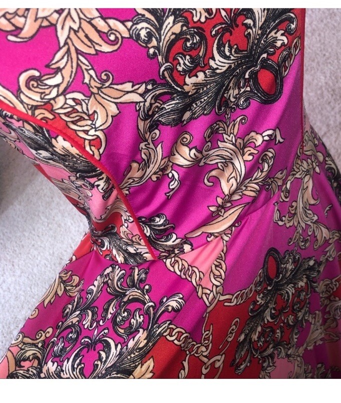 👗🌸Venus Halter Neck Handkerchief Hem Dress In Pink Coral Red Midi Length M