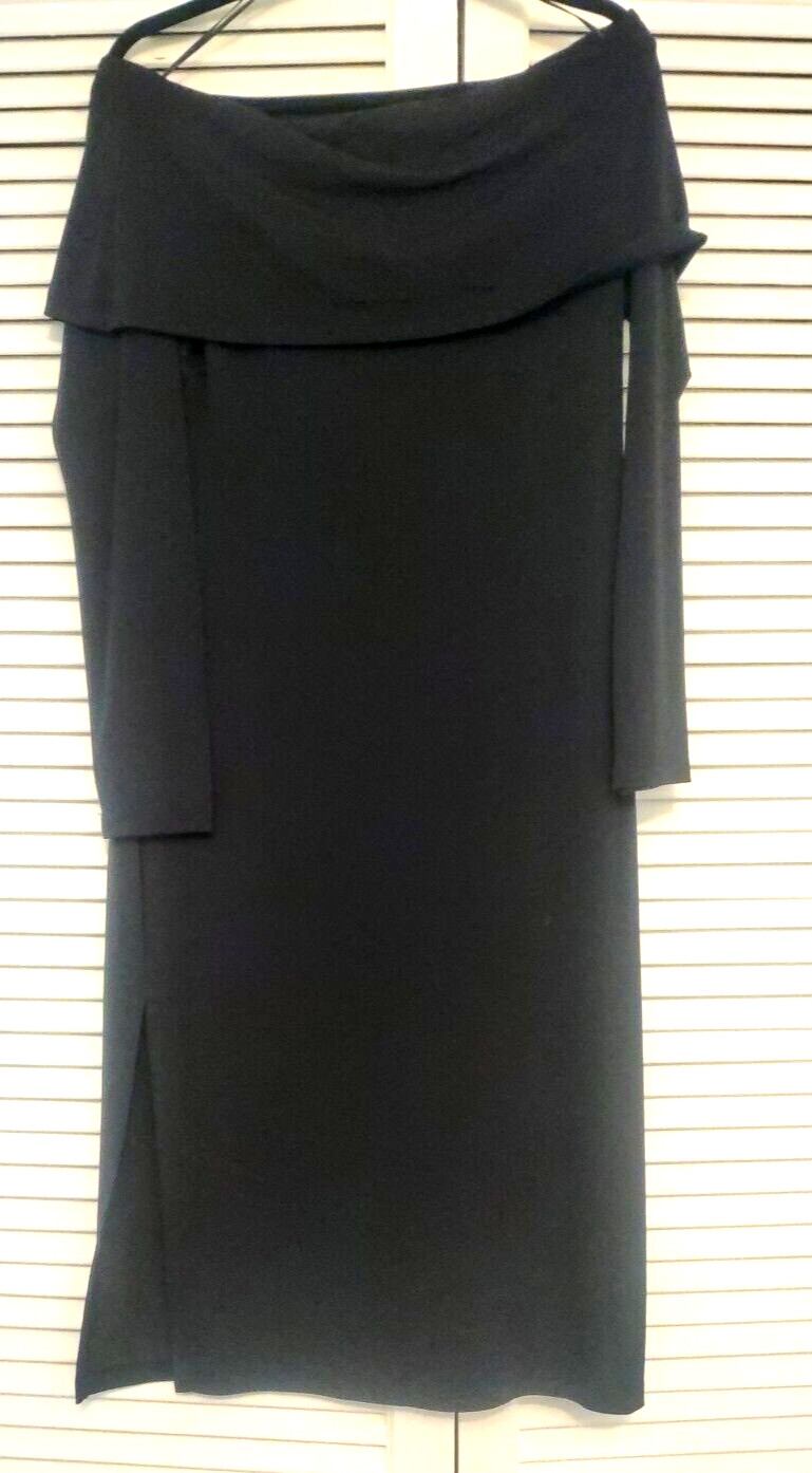 New H&M Long Sleeve Off Shoulder Fold over Midi Knit DRESS sz.L Side slits