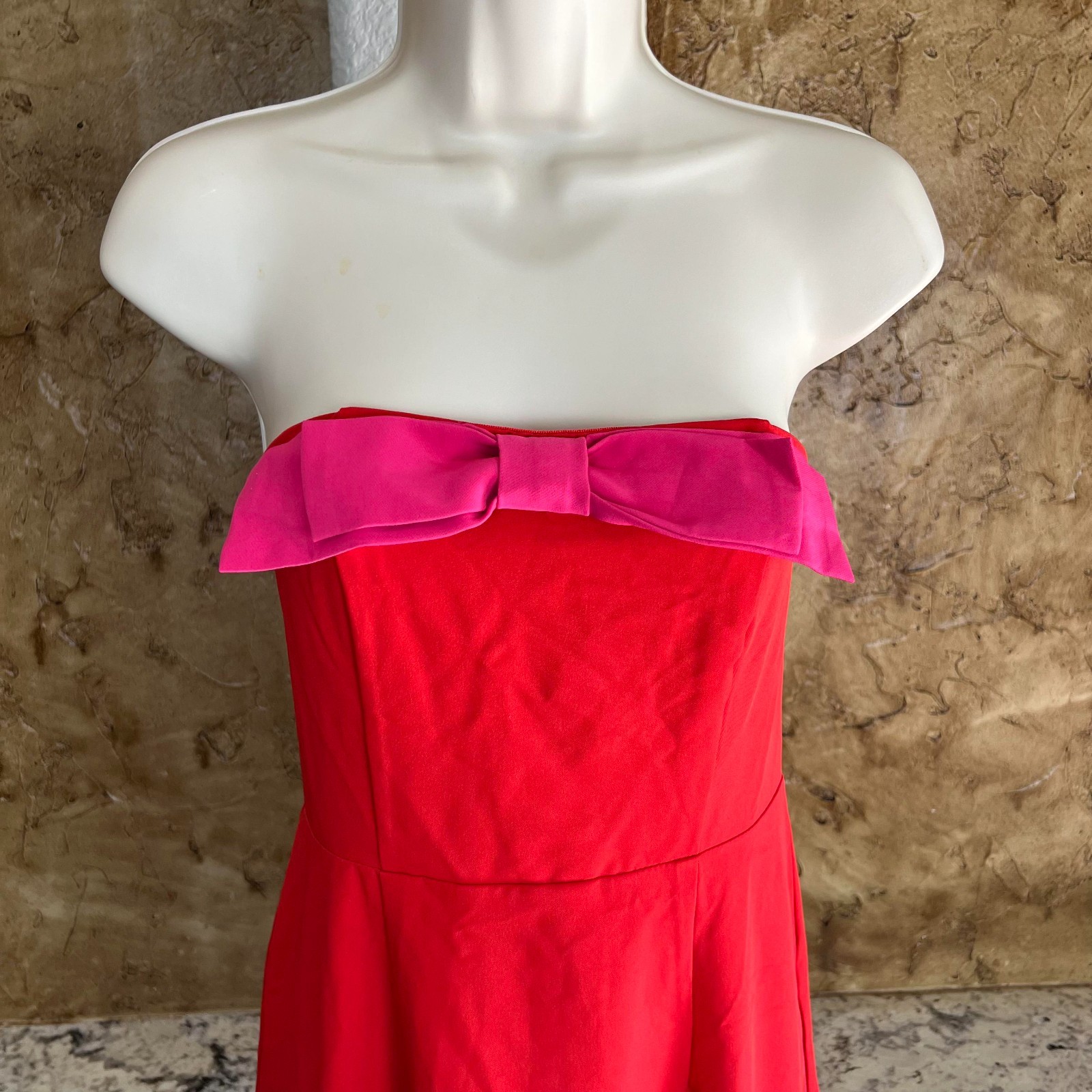 NWT Anthropologie Flat White Bow Midi Dress XS Strapless Formal Red Pink