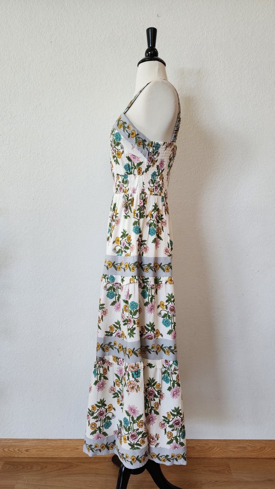 New Anthro Maxi Dress Size Large Floral Linen Blend Europe Coquette Pockets