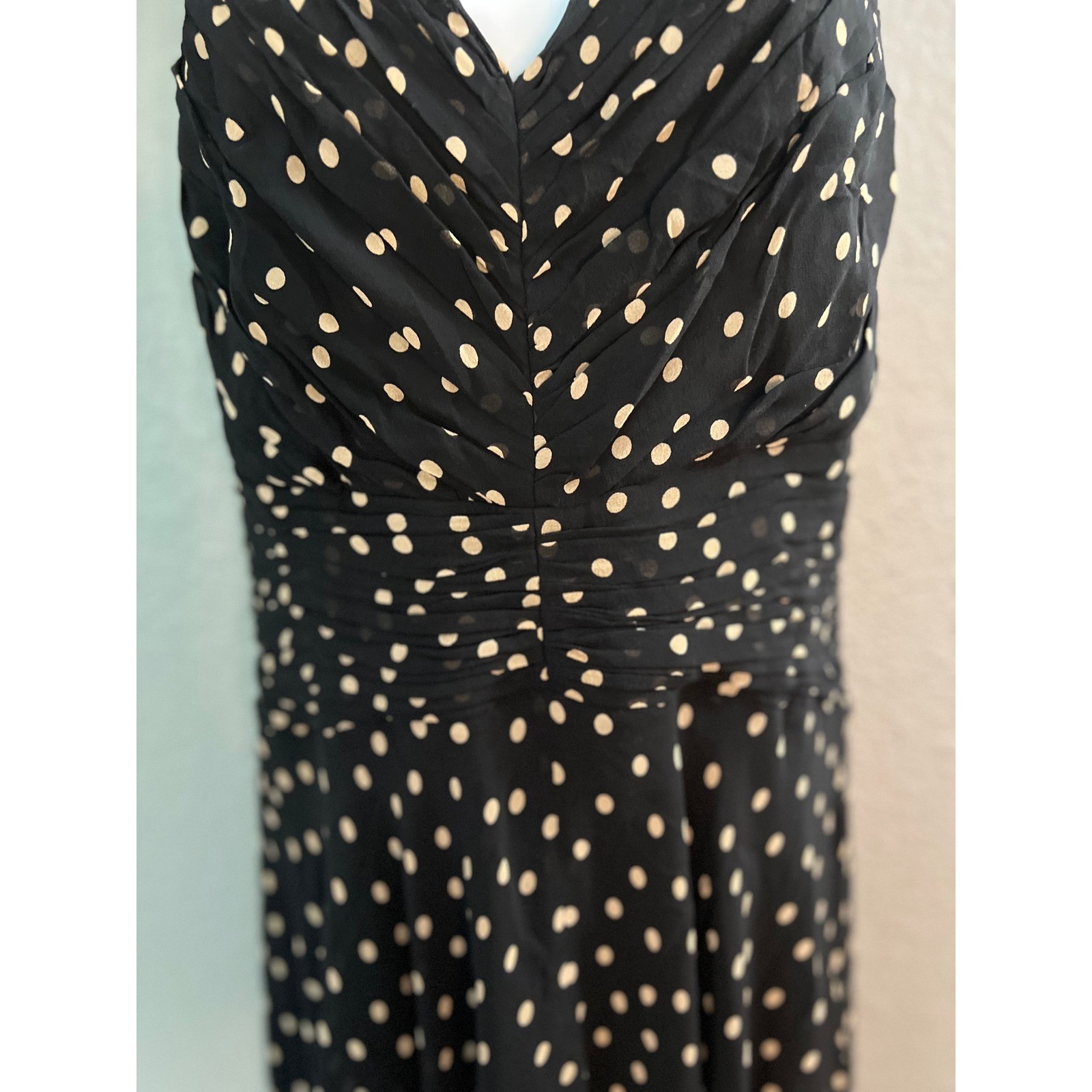 Silk Polka Dot Halter Dress SZ 12 Rushed Midi Party Cocktail Jones New York