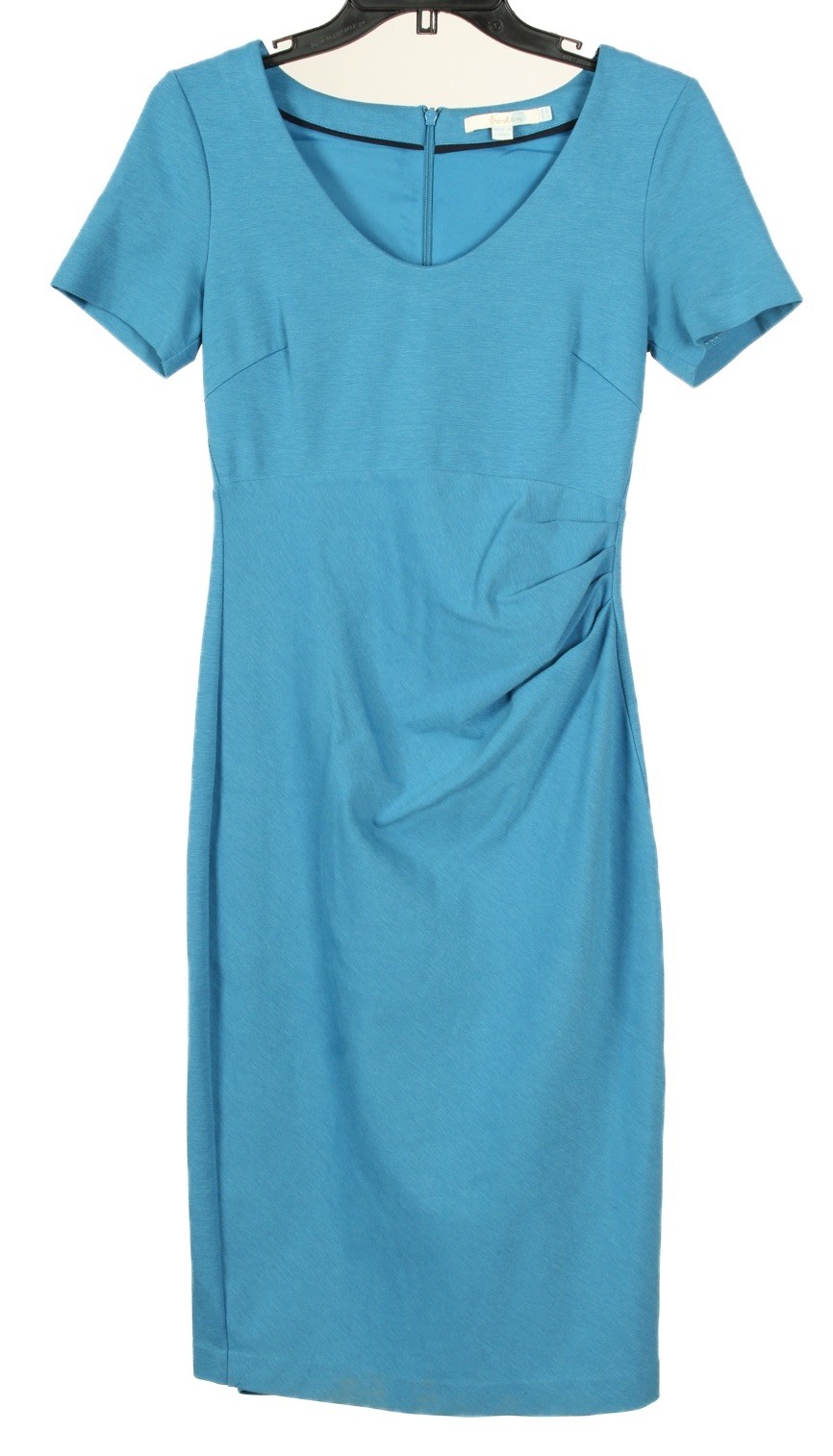 Boden Dresss Women’s 4 Blue A Line Sheath Short Sleeve Ruched Stretch Lined Knit