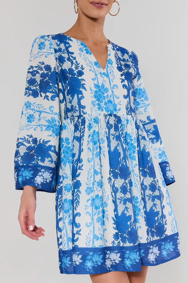 Blue Mixed Floral Print Short Dress