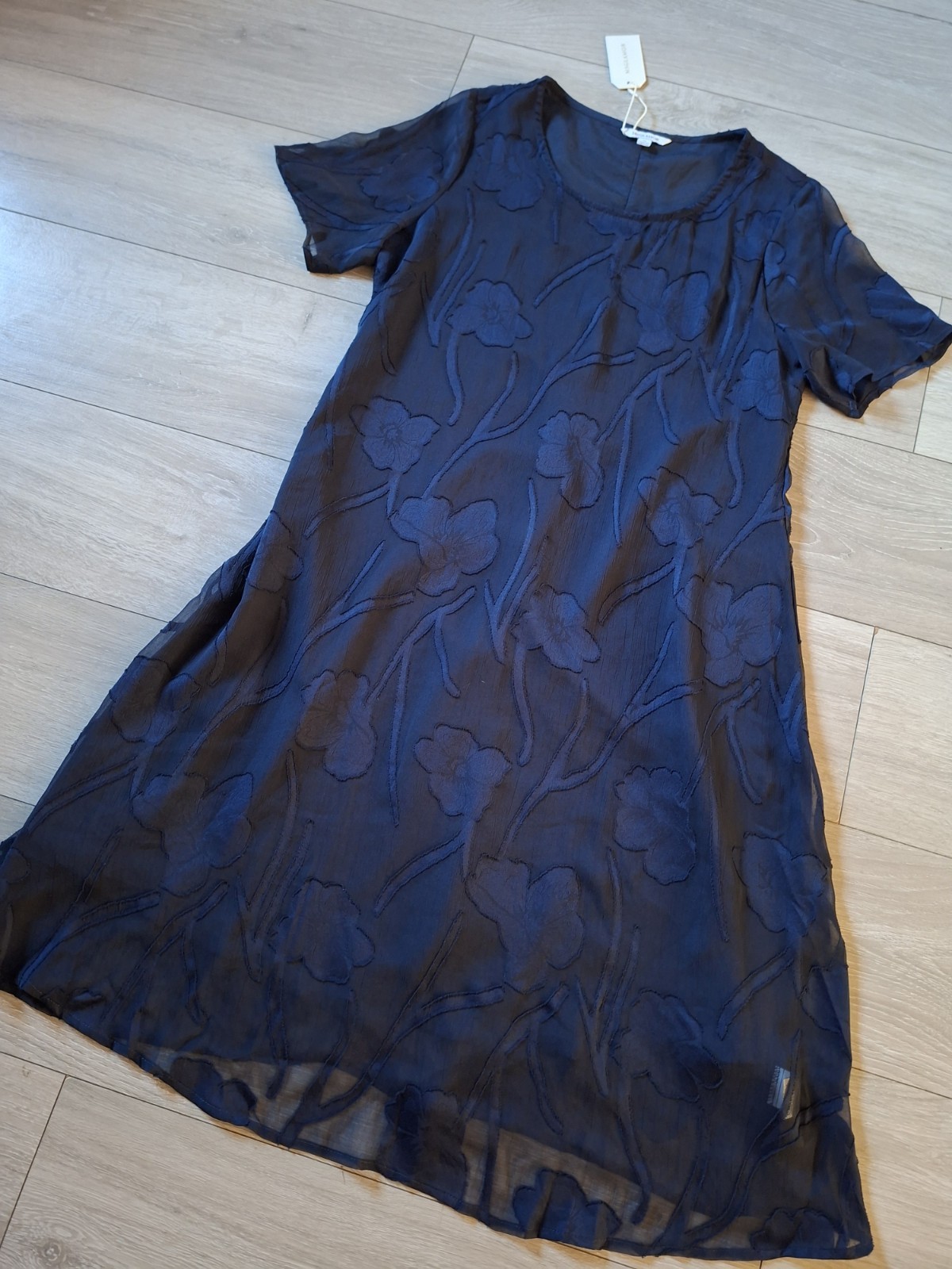MSGLAMOR Dark Blue Sheer Applique Flared Dress BNWT Party Evening Party UK10/12