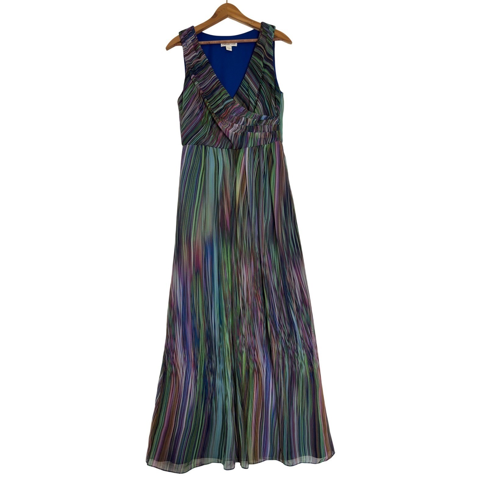 Coldwater Creek Womens Multi Color Maxi Dress Surplice V-Neck Sz 10 Dopamine