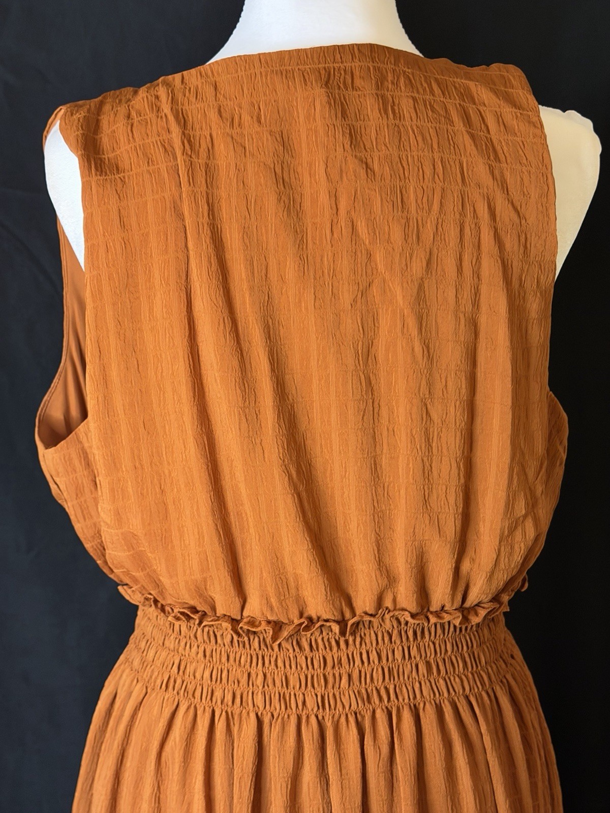 Jessica Taylor Women’s Brown Solid Maxi Dress V-Neck Tie Front Smocked L