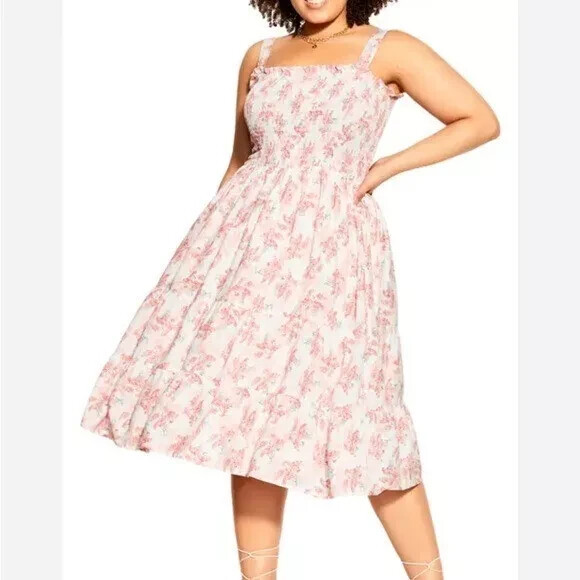 NWT CITY CHIC Trendy Plus Size Scarlett Lined Dress Pink White Floral 20W (47)