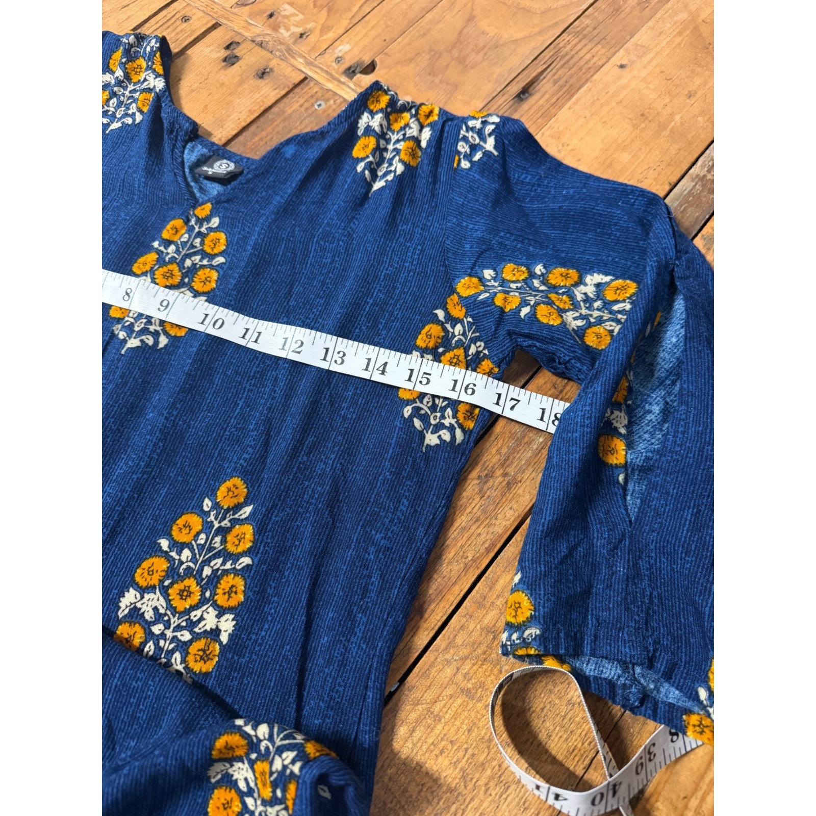 Blue Floral Midi Dress Womens Small Boho Cottagecore Prairie Festival Folk