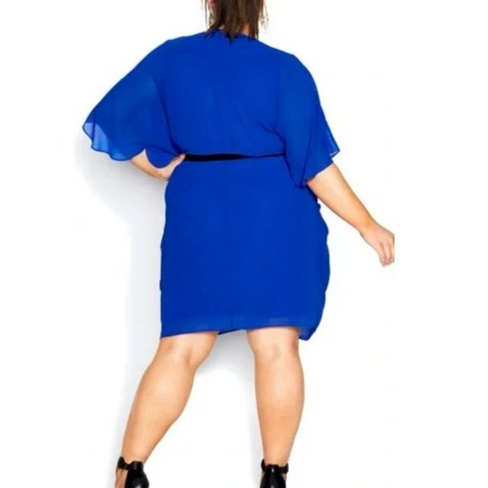 CITY CHIC Trendy Plus Size Draped Royal Blue Chiffon Dress Size 20 New NWT