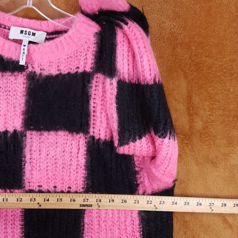 MSGM Sweater Dress Womens Small Pink Black Check Pullover Fuzzy Mohair Oversized