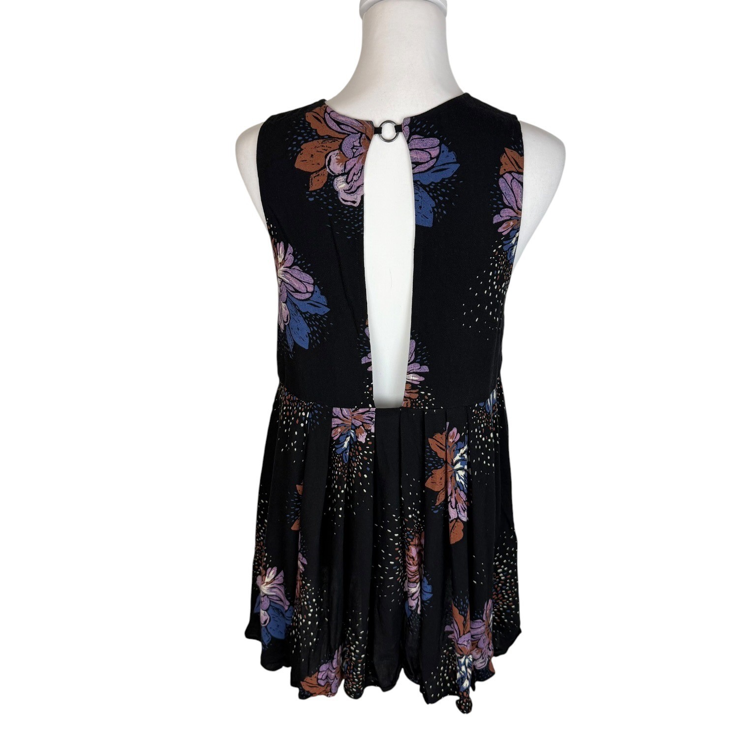 Free People Lovely Day Tie Front Mini Dress Tunic Black Floral Open Back XS