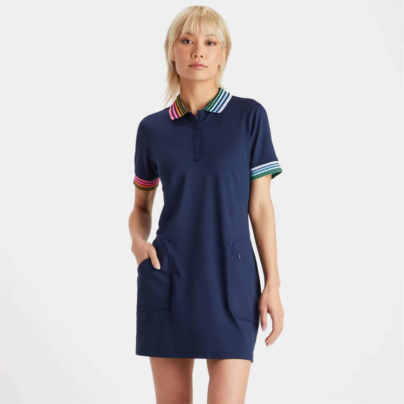 NWT G/Fore Golf/Tennis Twilight Tech Pique Contrast Trim Polo Dress Sz L $225