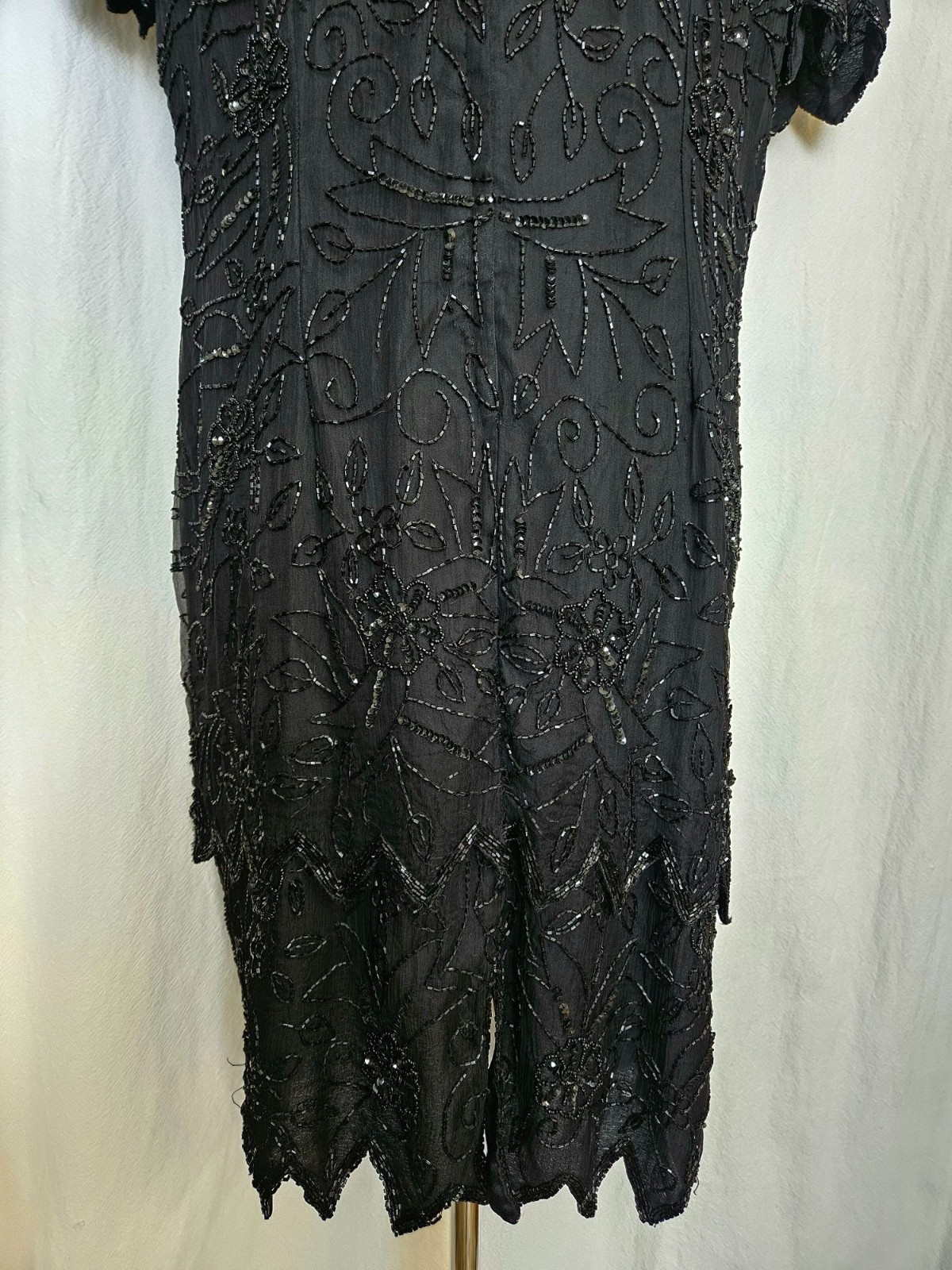 Stenay Black Silk Beaded Layered Art Deco Cocktail Party Dress Halloween Formal