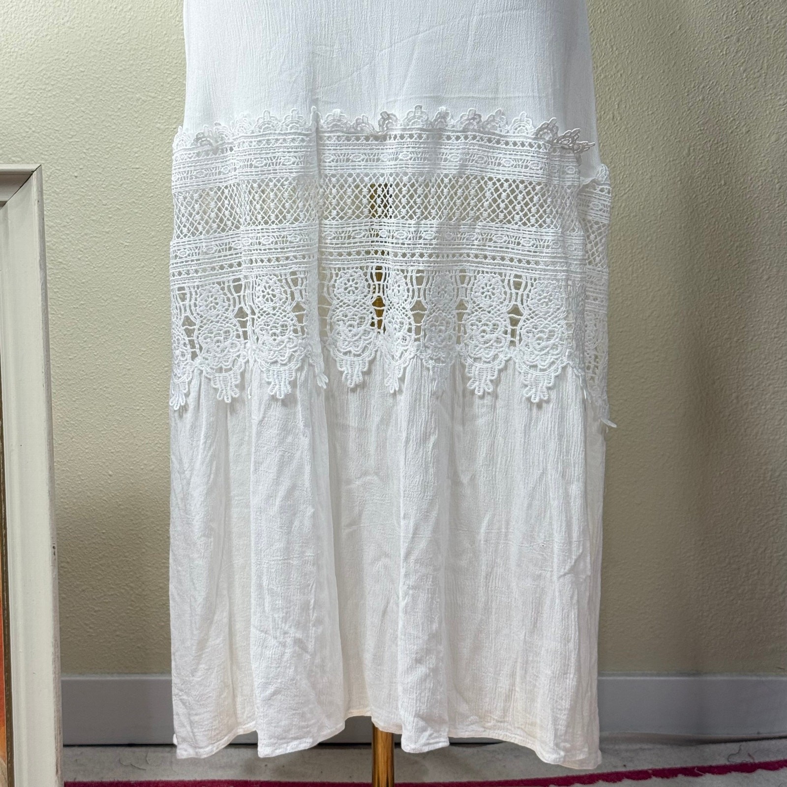 Crochet Lace Ruffle Maxi Dress Cottage Coastal Cowgirl Prairie Coquette Dolly S