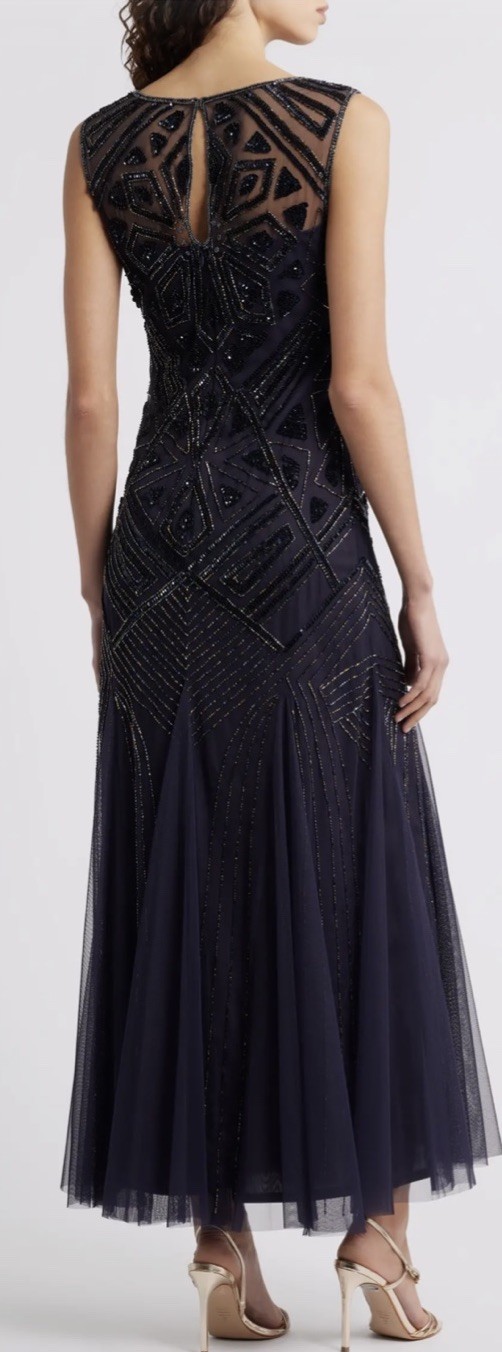 Pisarro Nights Geometric Beaded Mesh Sleeveless Gown Size 20 New Plum