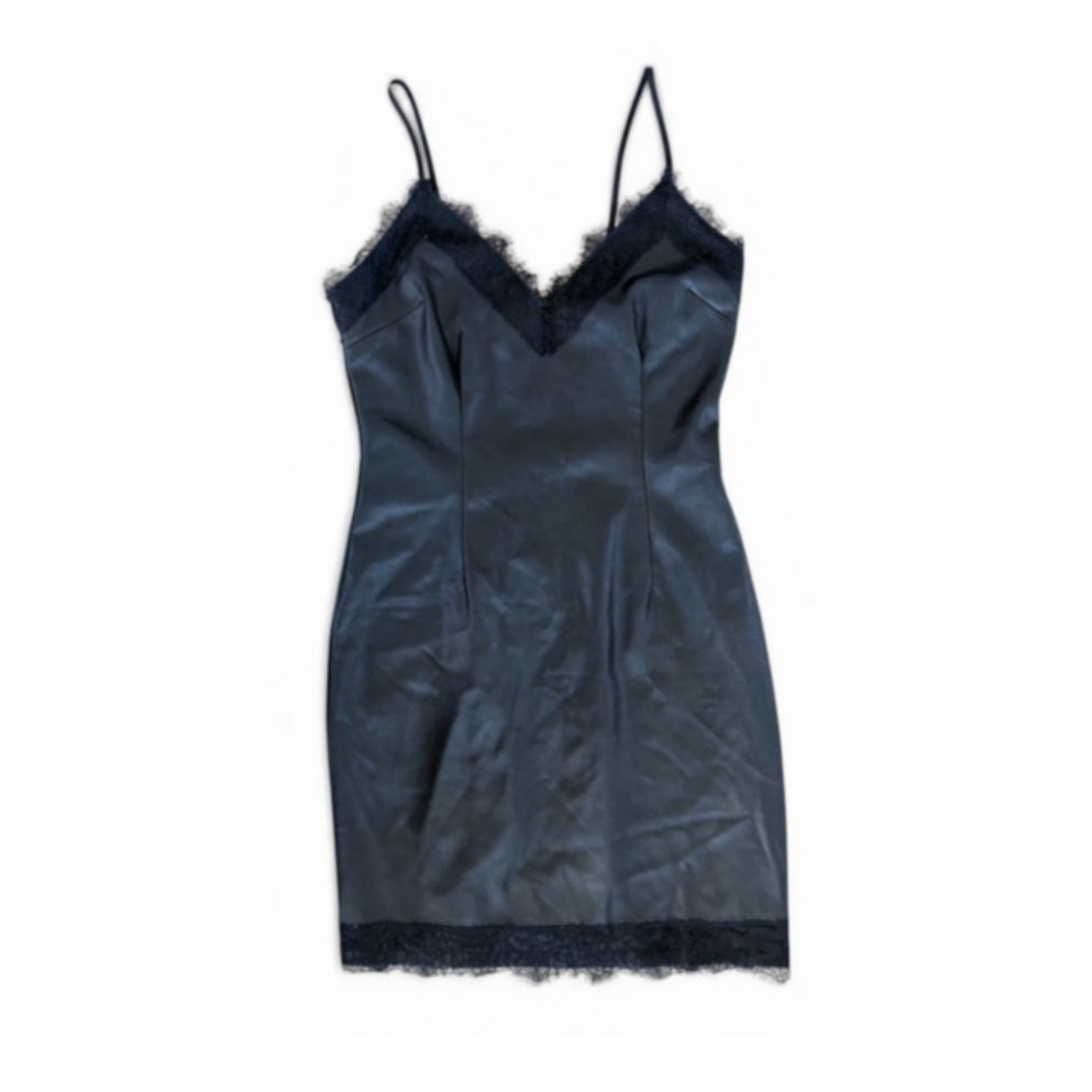 Revolve By the Way Kordilla Mini Dress Lace Trim Faux Leather Size XS Black