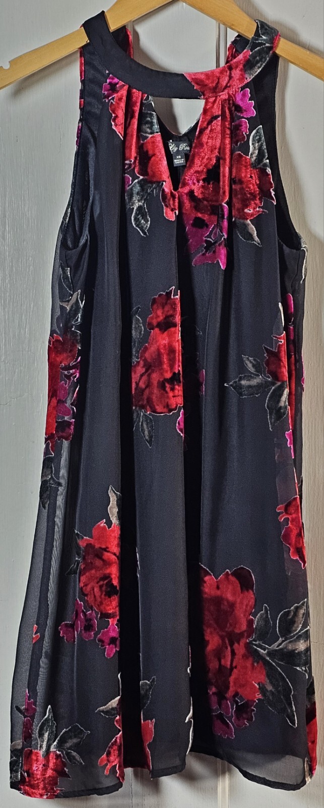 Fairygoth LILY ROSE Dress Womens XS Black Red Floral Velvet Keyhole Halter Sexy