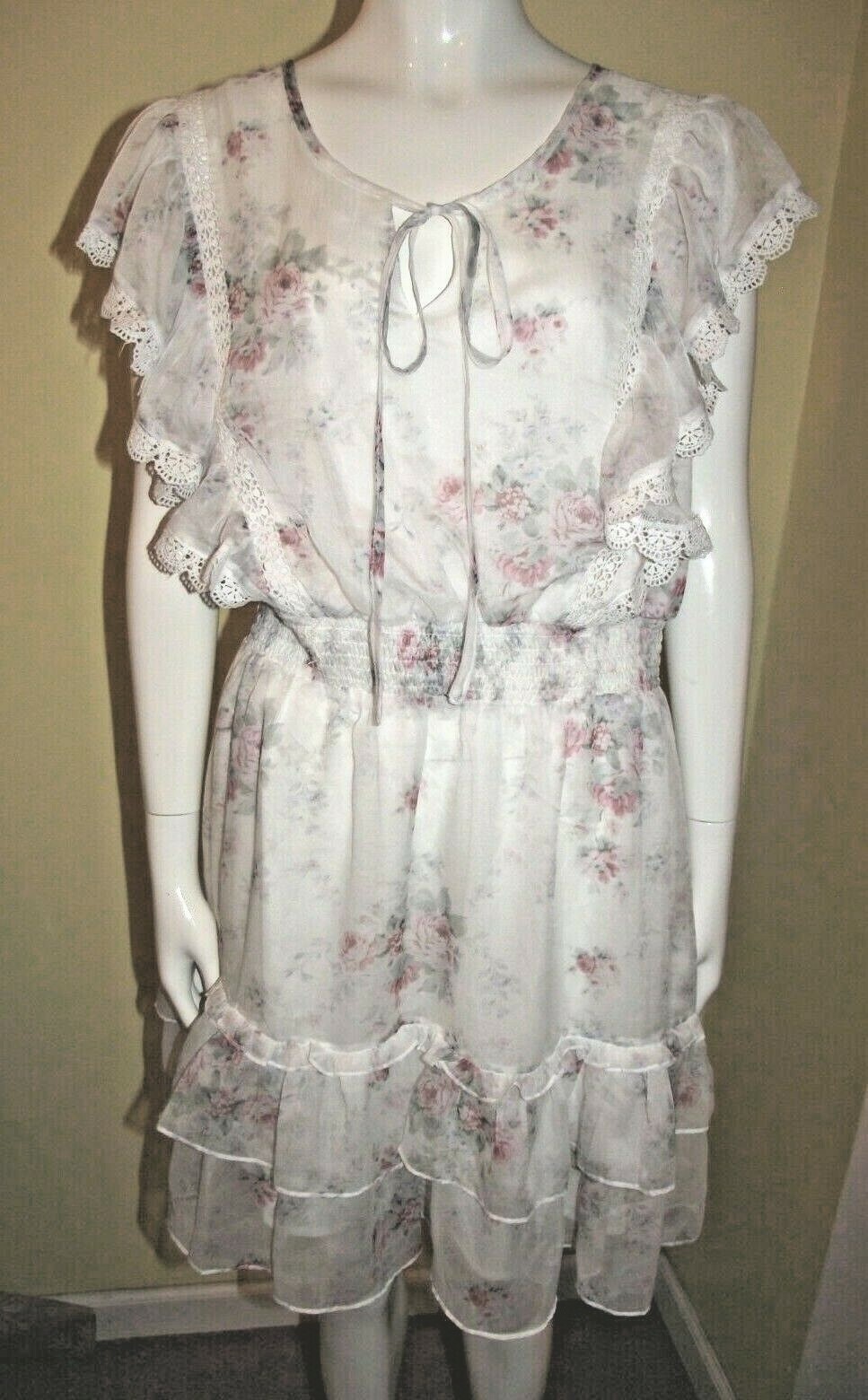 NWT Stellah Flowy Sheer Roses Lace Cinched Waist Sleeveless Dress Sz S MSRP $243