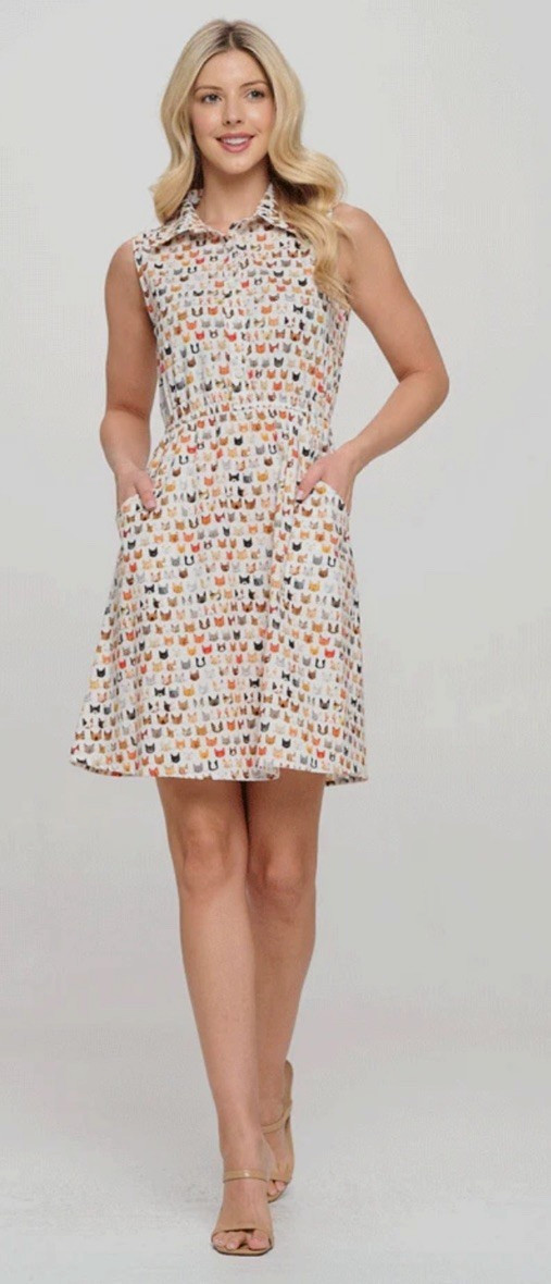 SM Wardrobe Women’s Sleeveless Cat Face Dress Medium